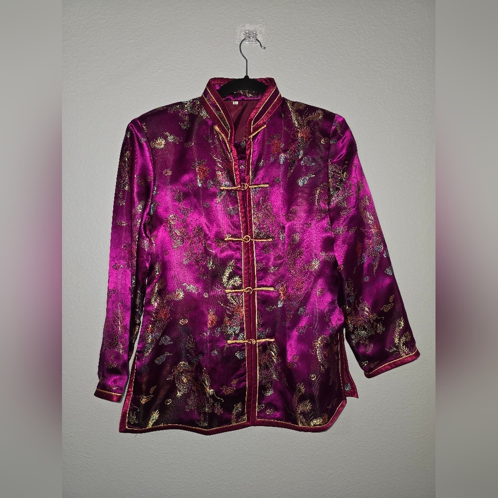 Elegant Purple Satin Jacket with Gold Accents